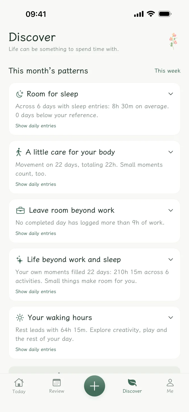 Actual app interface · Sample journal